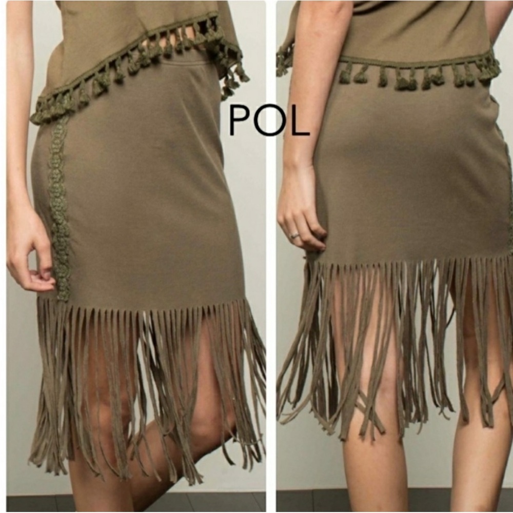 NEW POL Boho Ribbed Fringe Skirt Gypsy Festival Hippie Bohemian M